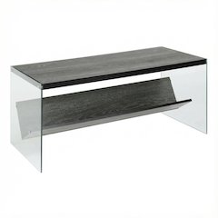 Glass Coffee Table with Shelf in Clear Contemporary Design and Sturdy Build