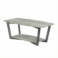 Coffee Table Faux Birch Slate Gray Frame, Particle Board Surface, Sturdy Design