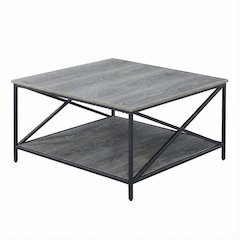 Metal Square Coffee Table Weathered Gray/Black with Shelf Particle Board