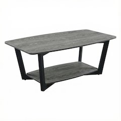 Weathered Gray Coffee Table with Black Frame and Shelf Urban Industrial Style