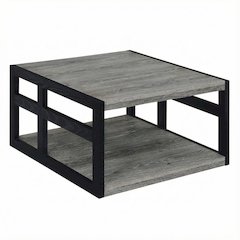 Weathered Gray Black Coffee Table with Shelf and Contemporary Style