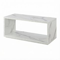 White Faux Marble Coffee Table with Shelf Honeycomb Particle Board