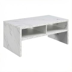 White Faux Marble Coffee Table with Honeycomb Material and Shelves for Storage