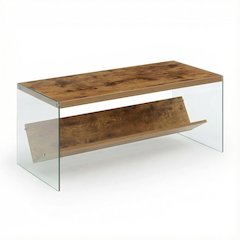 Glass Coffee Table with Shelf Clear Contemporary Design Single Piece