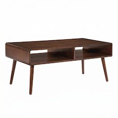 Brown Wood Coffee Table with Shelf and Storage Space for Living Room