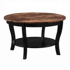 Multi-Color Round Coffee Table with Single Shelf and Rubberwood Legs