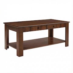 Brown 2 Drawer Coffee Table with Shelf Espresso MDF Top and Metal Knobs