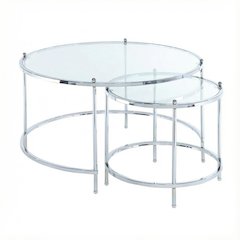 Clear Glass Coffee Tables with Chrome Frame and Tempered Glass Surface