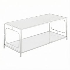 Clear Glass Coffee Table with Chrome Frame and Tempered Glass Surface