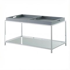 Gray Coffee Table with Chrome Frame and Open Shelf for Living Room