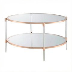 Rose Gold Acrylic Coffee Table with Clear Tempered Glass and Two Tiers