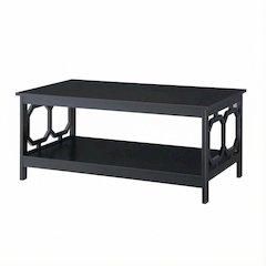 Black MDF Coffee Table with Shelf Contemporary Design Sturdy Storage