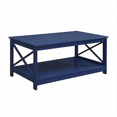 Coffee Table Cobalt Blue MDF with Bottom Shelf for Extra Storage