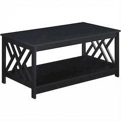 Black Coffee Table with Shelf MDF Construction Sturdy Modern Design