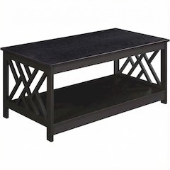 Espresso Coffee Table with Shelf MDF Construction Sturdy Storage Design