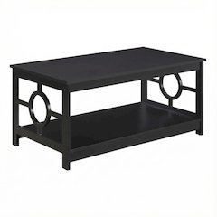 Black Coffee Table with Ring Design, Particle Board and MDF Construction