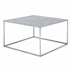 Faux Marble Coffee Table Silver Powder Coated Metal Frame Stylish Design