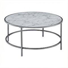 White Faux Marble Coffee Table with Silver Frame Metal Tube Design