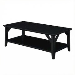 Black Coffee Table with Shelf and Sturdy Wood Construction for Living Room Use