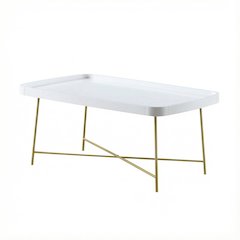 White and Gold Coffee Table MDF Top with Contemporary Modern Design