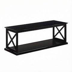 Black Coffee Table with Shelf and Sturdy Frame for Living Room Storage