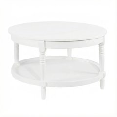 White Round Coffee Table with Shelf and Rubberwood Legs Durable MDF Top