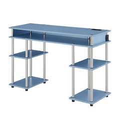Blue Student Desk, Charging Station And Spacious Surface For Study