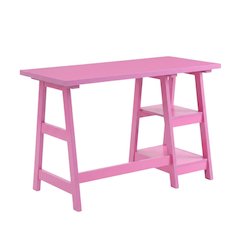 Pink Trestle Desk with Shelves, Stylish Workspace for Home and Office