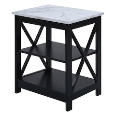 White faux marble end table with shelf for living room or bedroom use