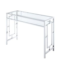 Contemporary Chrome Desk With Shelf And Clear Glass Surface