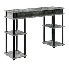 Wooden Student Desk, Shelves, Melamine Finish, Sturdy Stainless Steel Frame