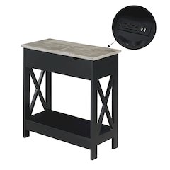 Oxford Flip Top End Table with Charging Station and Shelf, Gray