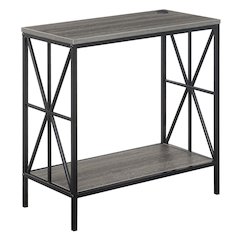 Tucson Starburst Chairside End Table with Charging Station and Shelf, Weathered Gray/Black