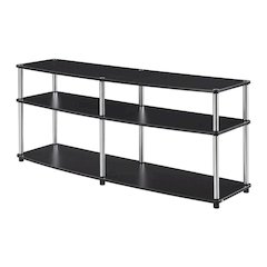 Espresso 3-Tier TV Stand, Particle Board, Steel Poles, 65-Inch Displays