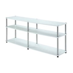 White 3-Tier TV Stand with Particle Board Construction and Stainless Steel Poles
