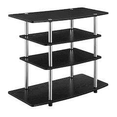 Black transitional 37-inch highboy TV stand, 4 shelves, woodgrain veneer design