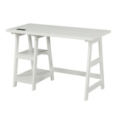 White Trestle Desk With Built-In Charging Station And Melamine Surface