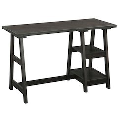 Wooden Trestle Desk With Shelves And Melamine Finish For Office Work