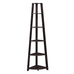 Espresso 5-Tier Corner Bookshelf - Contemporary Style, Sturdy MDF Construction