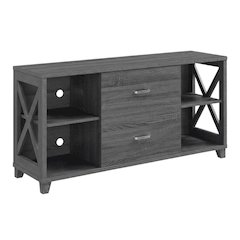 Gray Oxford Deluxe TV Stand with 2 Drawers and Shelves for 55-Inch Screens