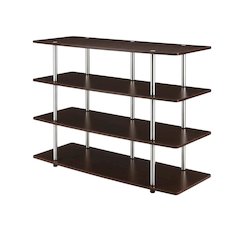 Espresso TV Stand for 55-Inch Screens with 4-Tier Highboy Design and Steel Poles
