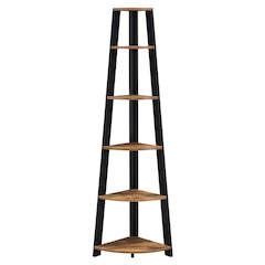 Contemporary Barnwood - Black 5-Tier Corner Bookshelf with Particle Board Design