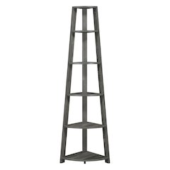 Weathered Gray 5-Tier Corner Bookshelf with Contemporary Design