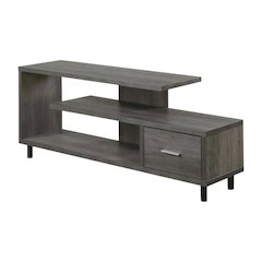 Gray TV stand with 1 drawer and shelves for 65-inch TVs, modern style