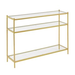 Glass console table with three tiers, modern design for versatile use