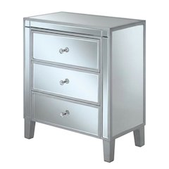 Large mirrored end table with 3 drawers, modern bedroom or living room accent