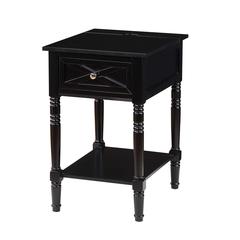 Country Oxford 1 Drawer End Table with Charging Station and Shelf, Black