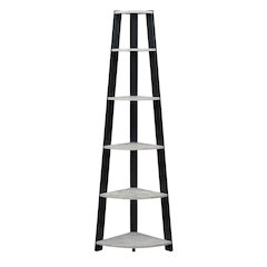 Black 5-Tier Corner Bookshelf with Faux Cement Finish and Modern Style