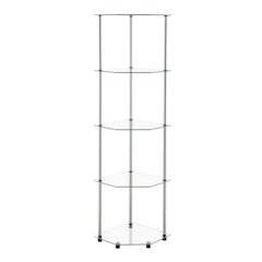 Corner Tower Shelf, Gray Glass, 5 Tier, Easy Assembly