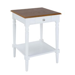 French Country 1 Drawer End Table with Shelf, Dark Walnut/White Finish
